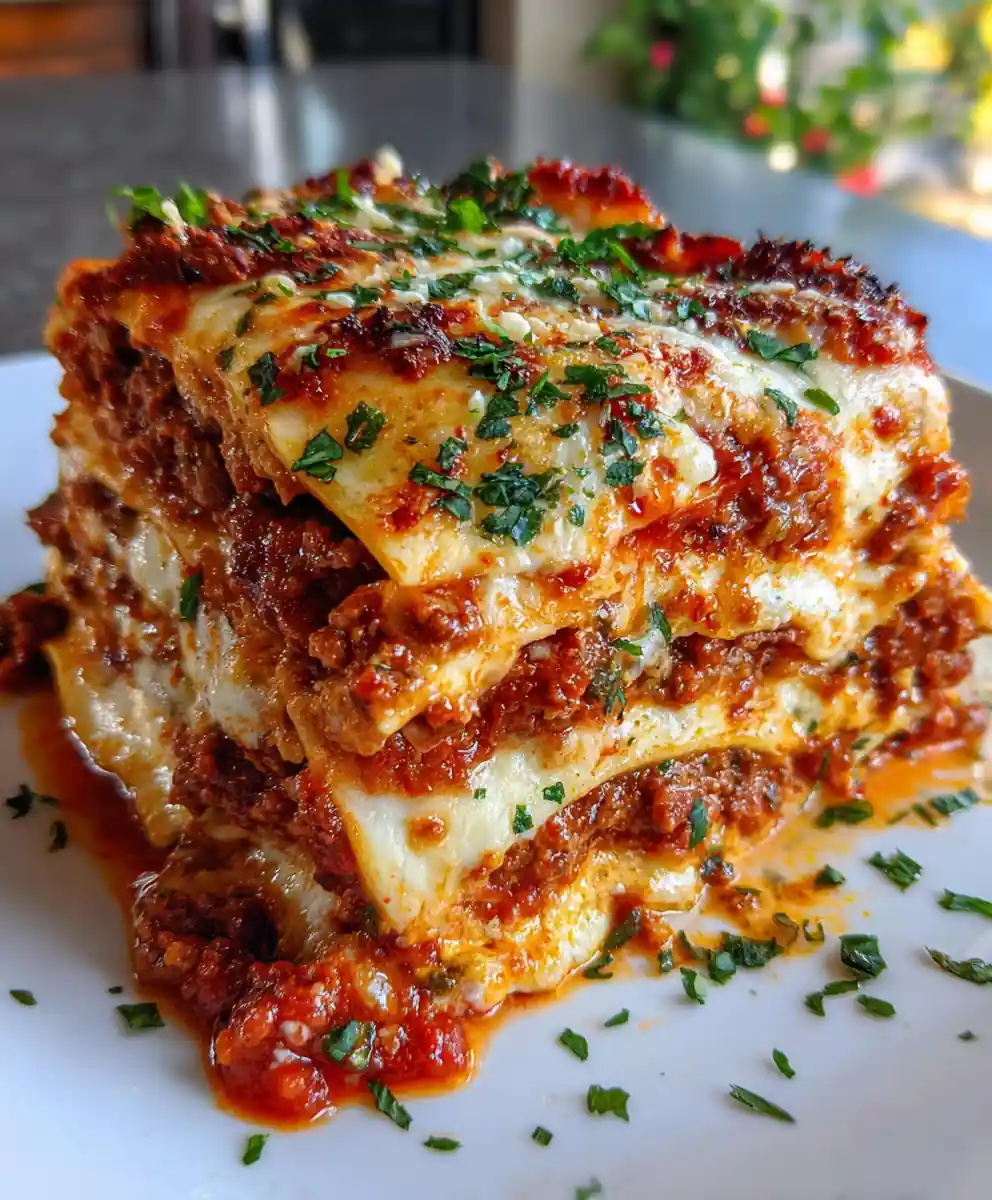 Easy Lasagna Recipe with Three Cheeses and Fresh Basil