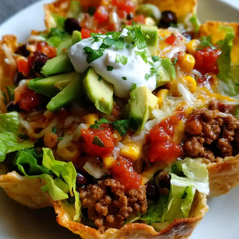 Taco Salad Recipe Crunchy Tortilla Bowl With Beans