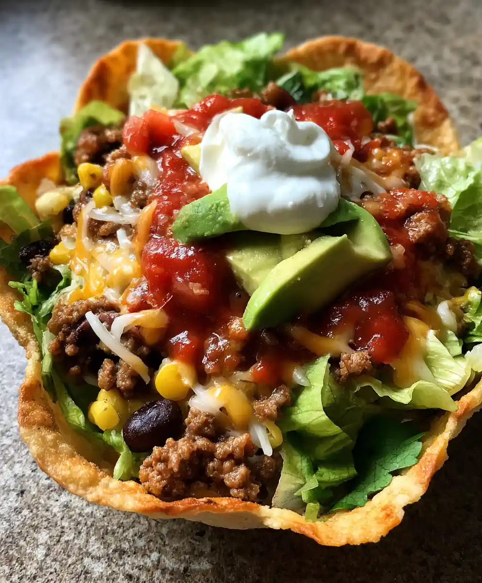 Taco Salad Recipe Crunchy Tortilla Bowl With Beans
