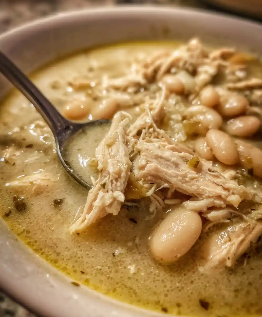 White Chicken Chili Crockpot with Creamy Beans