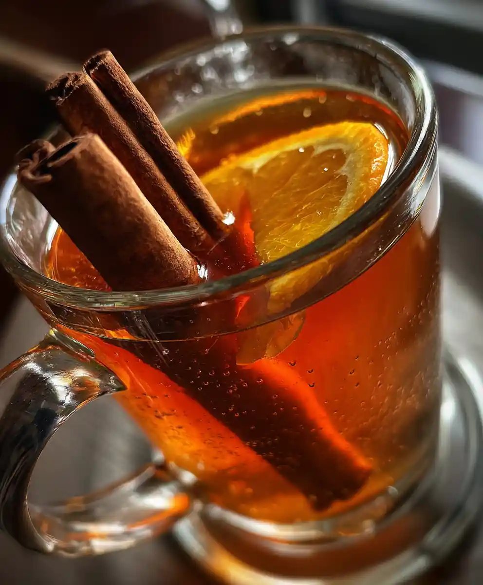 homemade apple cider Spiced with Cinnamon Sticks