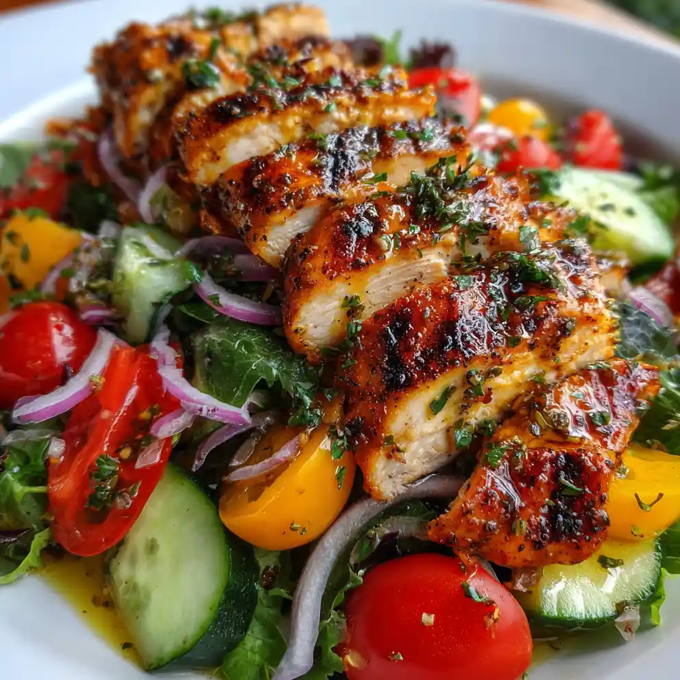 simple grilled chicken salad recipe with Lemon Dressing