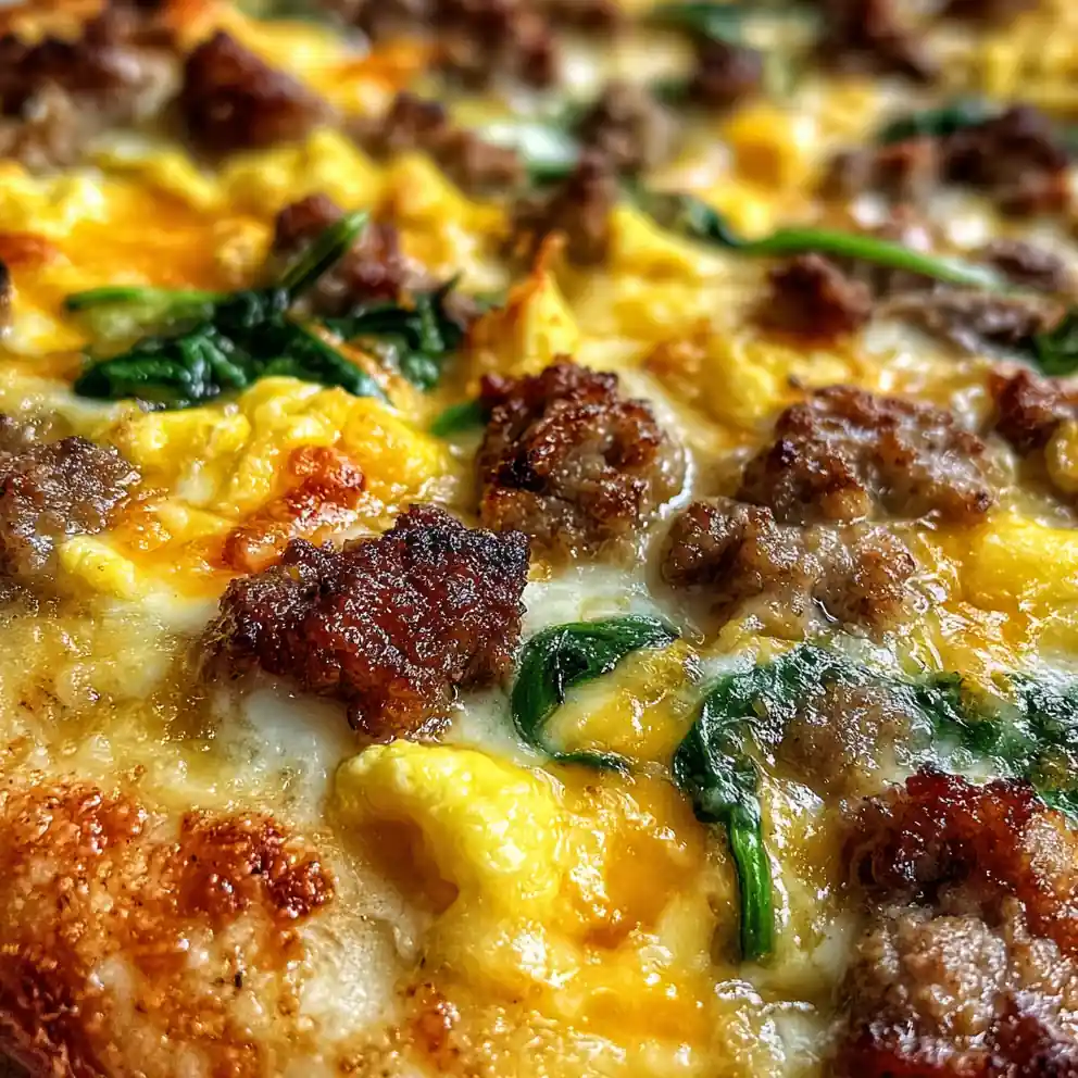 Breakfast Pizza Recipe with Eggs and Sausage (Beef)