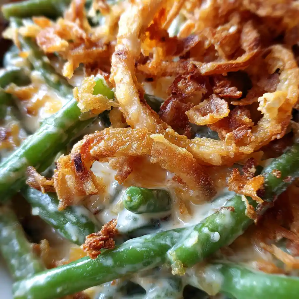 Green Bean Casserole With Fresh Green Beans Crispy Onion Top