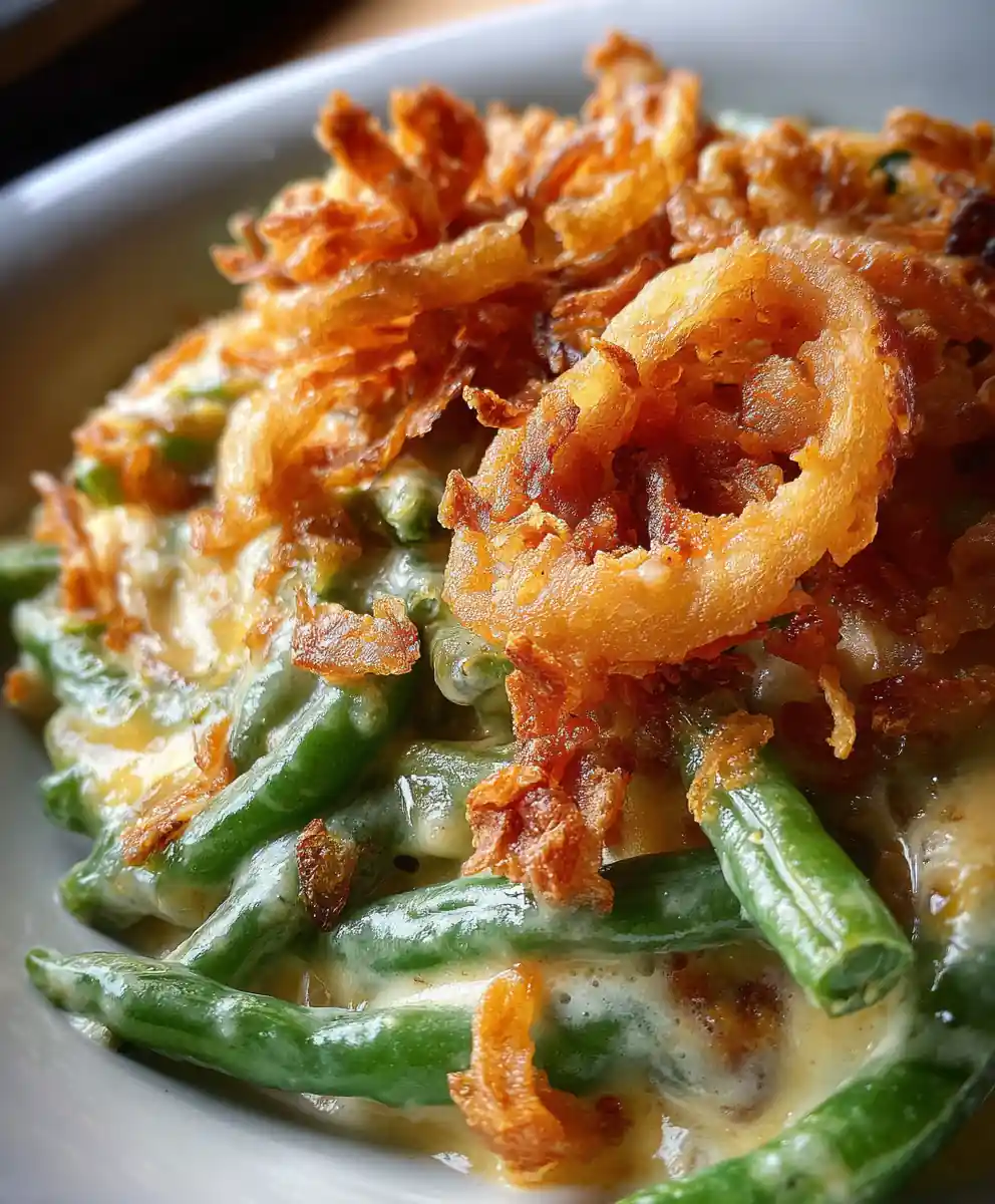 Green Bean Casserole With Fresh Green Beans Crispy Onion Top