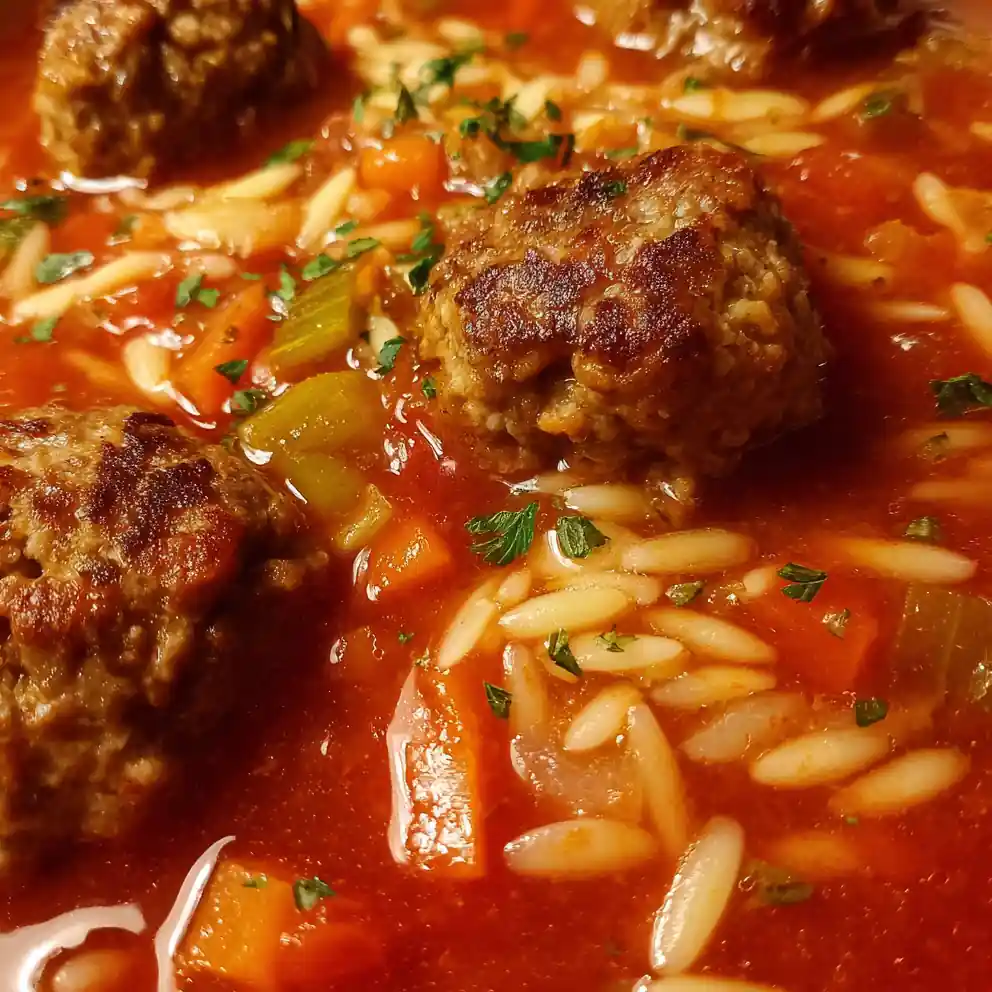 Meatball Soup Rustic Tomato Broth with Orzo