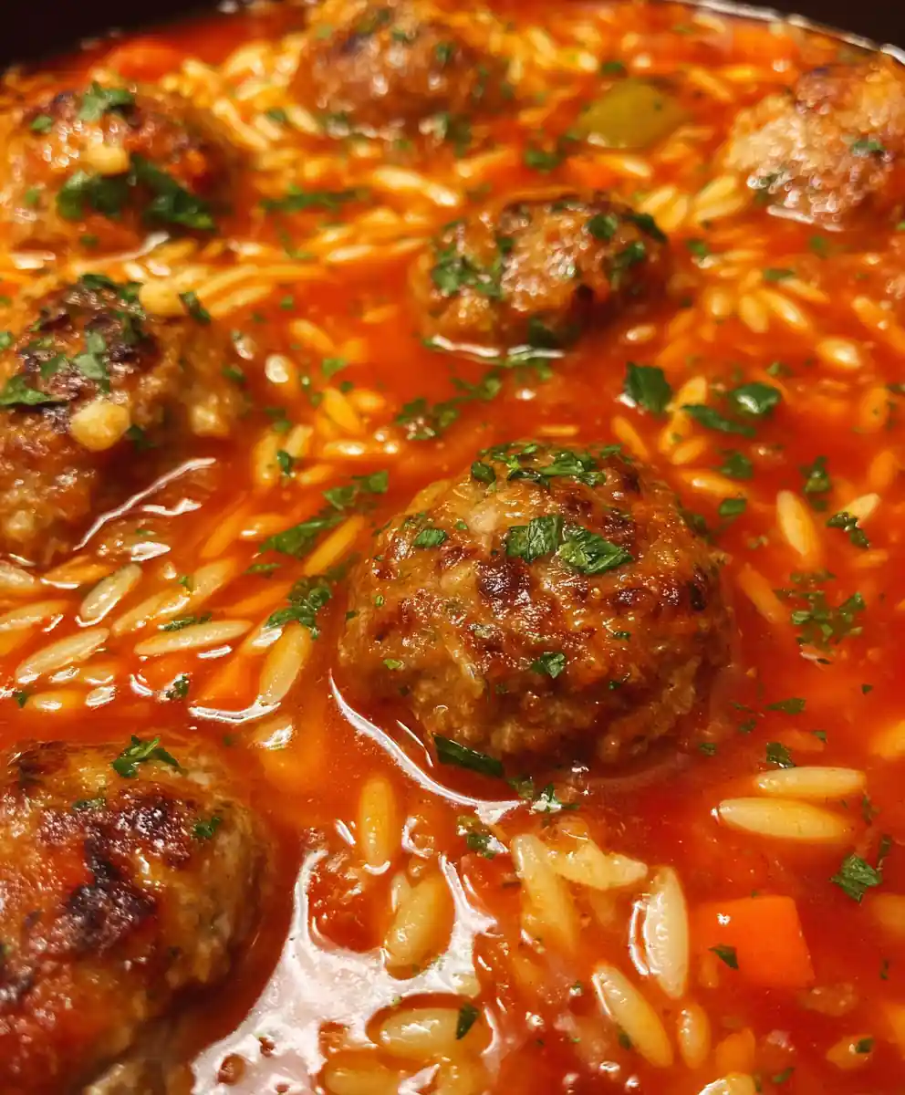 Meatball Soup Rustic Tomato Broth with Orzo