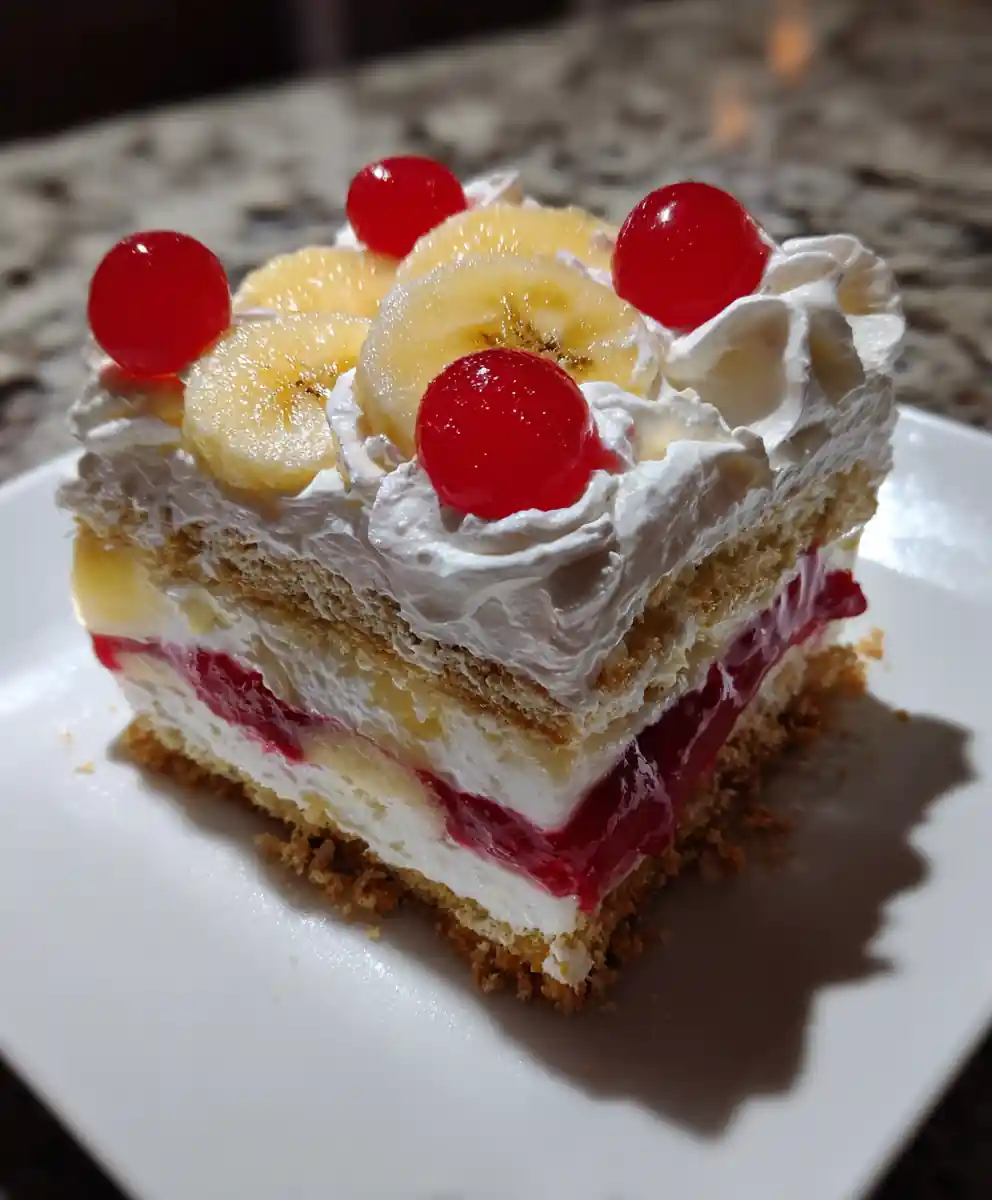 Banana Split Cake Recipe With Cherry Stripe Topping 7 banana split cake recipe With Cherry Stripe Topping