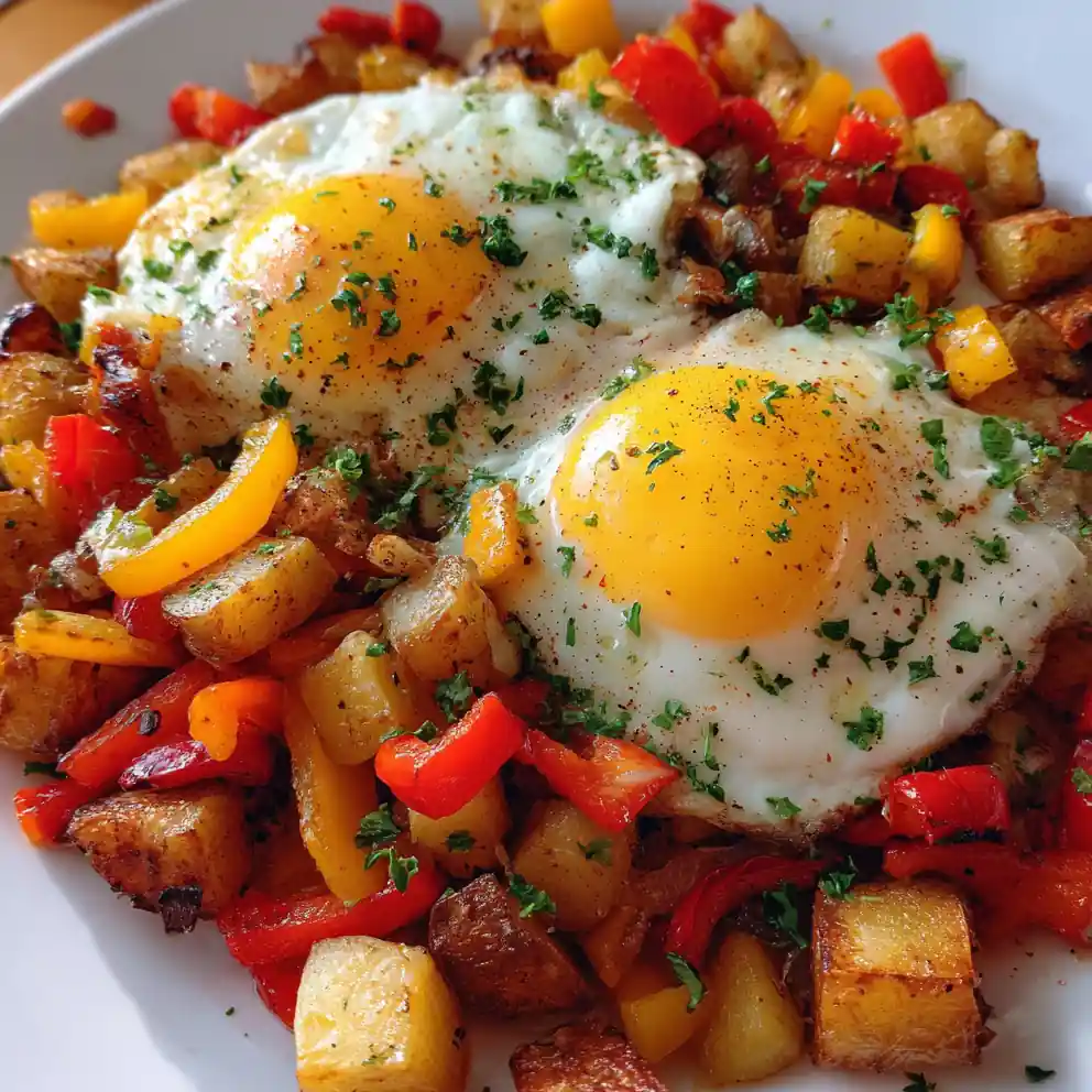 breakfast skillet recipe Golden Potatoes With Pepper Rainbow