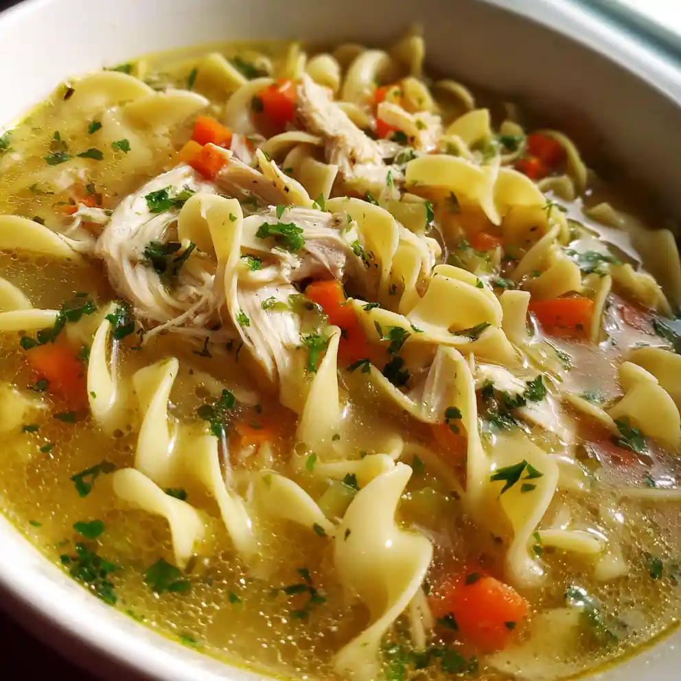 Chicken Noodle.Soup Recipe With Bright Carrot And Parsley Confetti 6 chicken noodle.soup recipe With Bright Carrot And Parsley Confetti