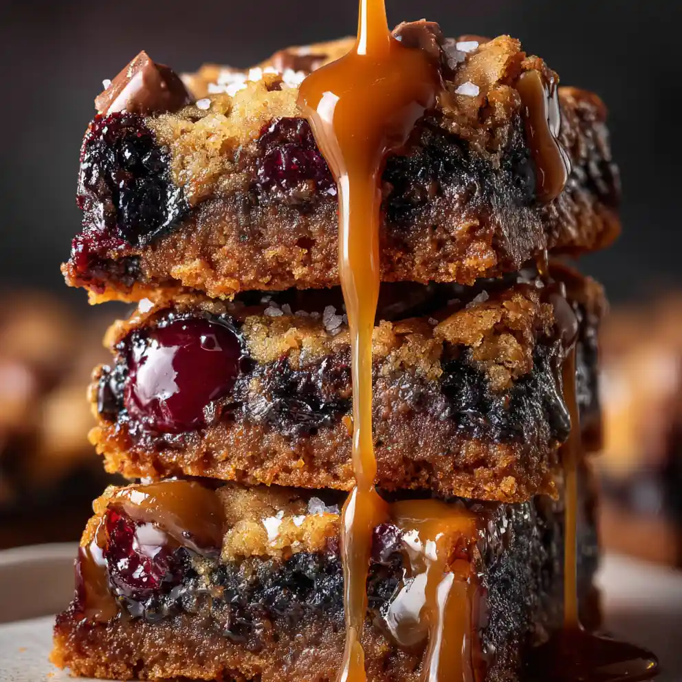 chocolate chip cookie bars recipe Salted Caramel Mosaic with Cherry Jewels