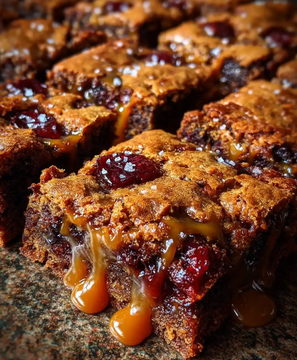 chocolate chip cookie bars recipe Salted Caramel Mosaic with Cherry Jewels