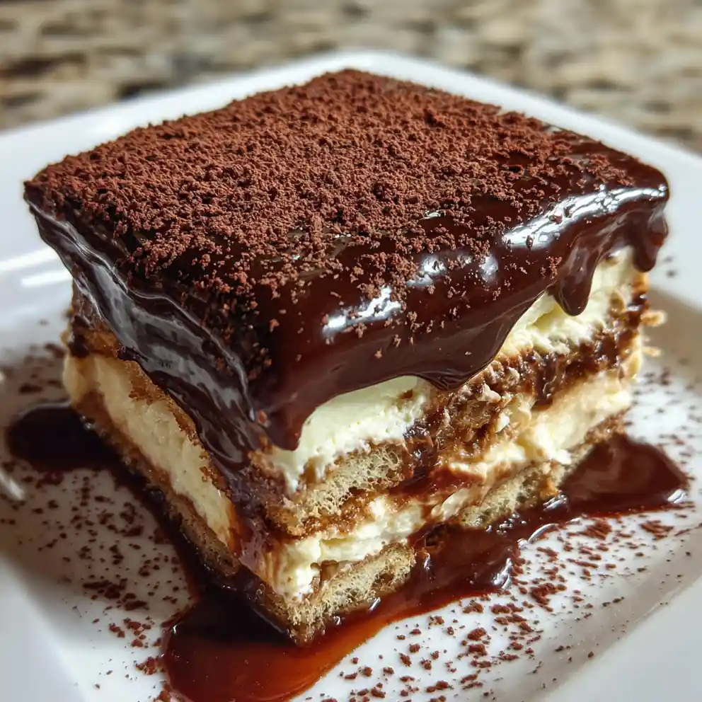 chocolate eclair cake recipe With Mocha Glaze And Cocoa Dust