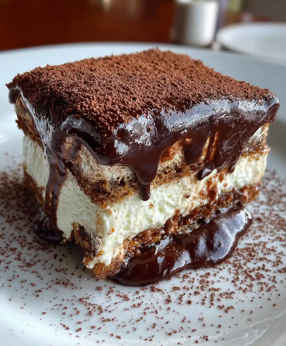 chocolate eclair cake recipe With Mocha Glaze And Cocoa Dust