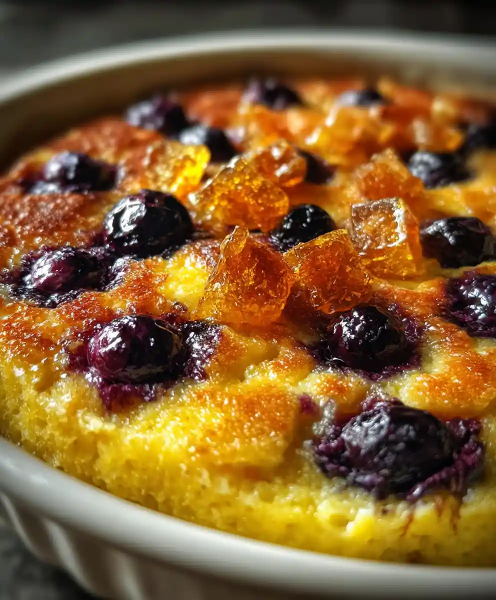 cornbread pudding recipe With Golden Honeycomb And Blueberry Stain
