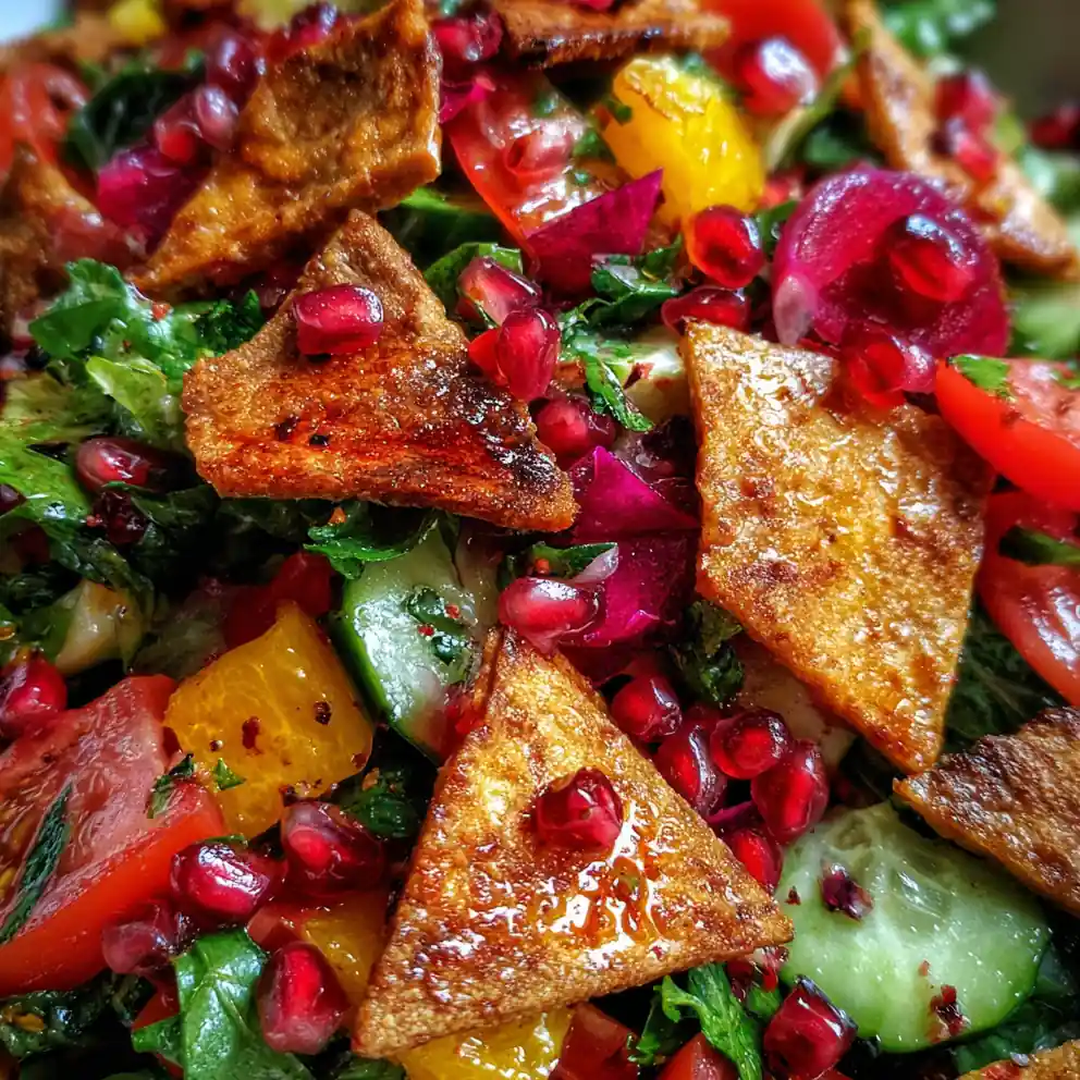 fattoush salad recipe With Sumac-Purple Pomegranate Shards