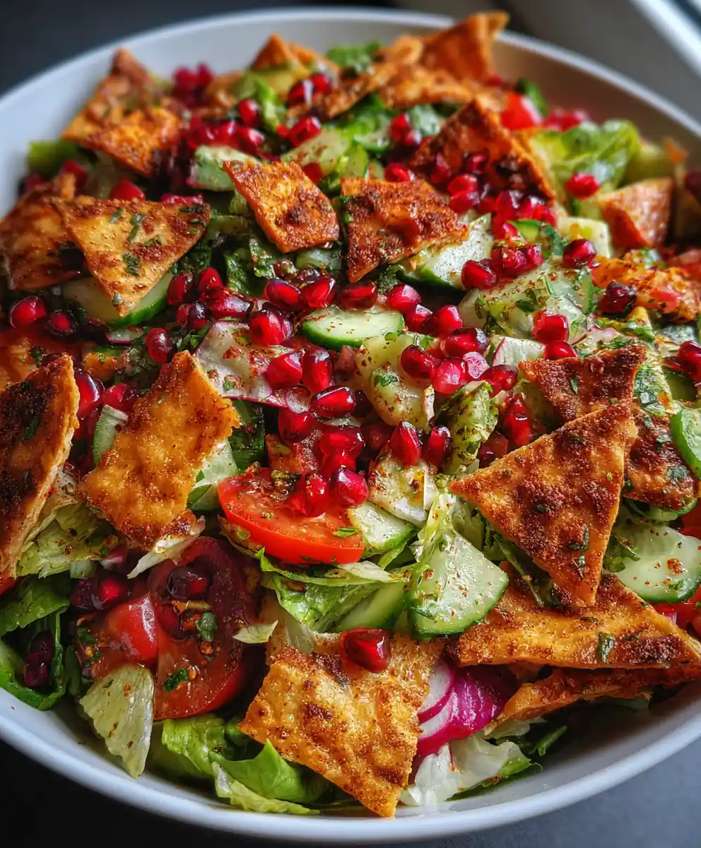 fattoush salad recipe With Sumac-Purple Pomegranate Shards
