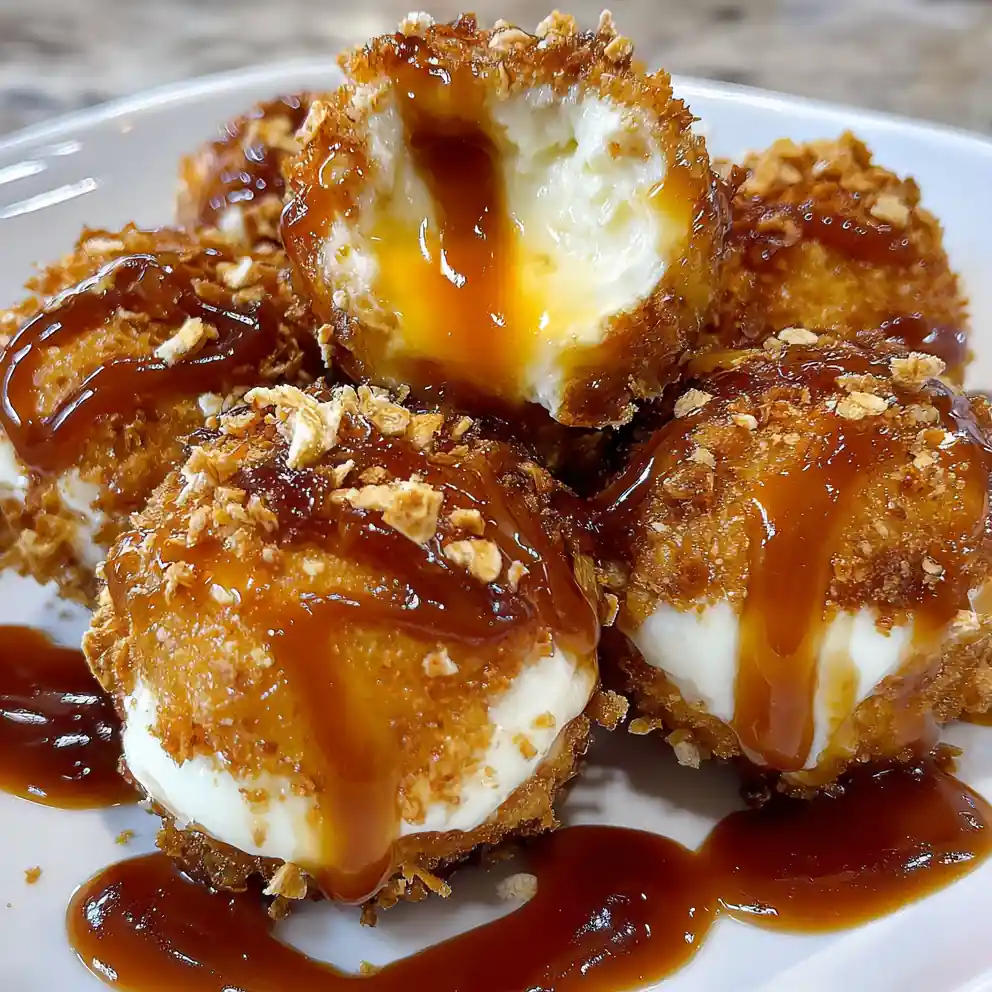 fried ice cream recipe With Cinnamon Crunch And Caramel Ribbon