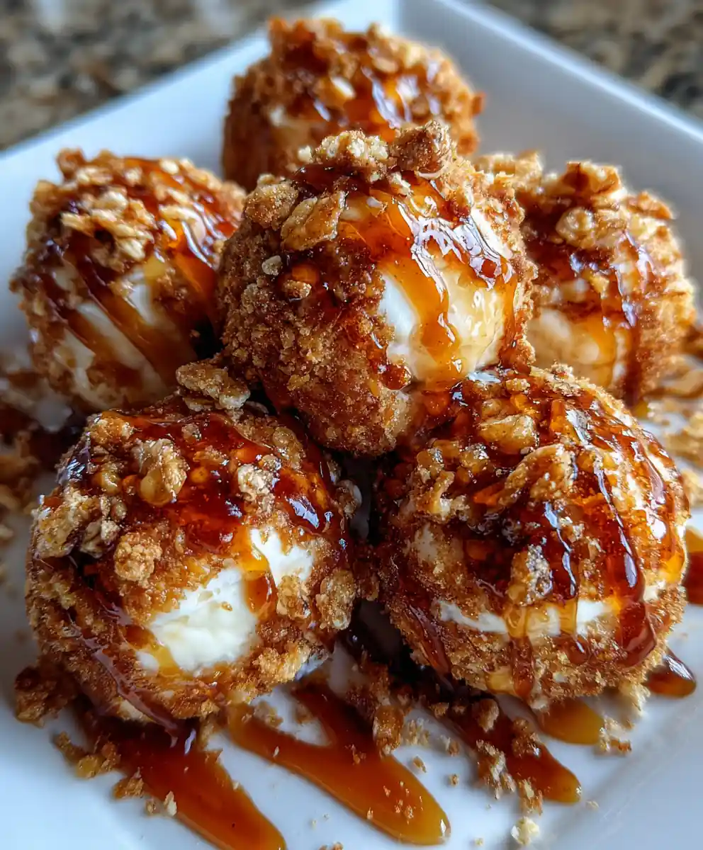 fried ice cream recipe With Cinnamon Crunch And Caramel Ribbon
