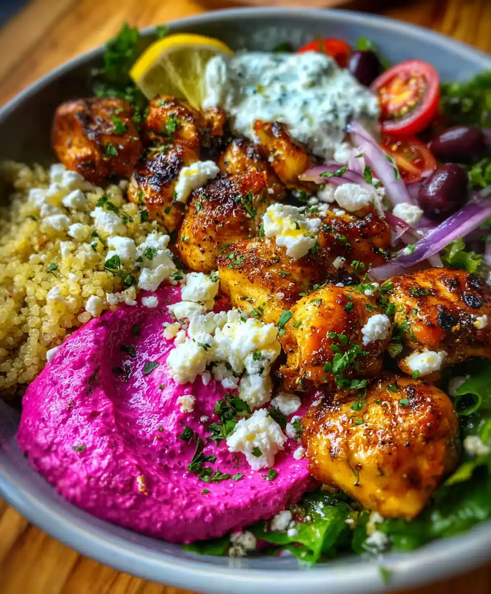Greek Bowl Recipe Lemon Herb Chicken With Beet Tzatziki Splash 7 greek bowl recipe Lemon Herb Chicken with Beet Tzatziki Splash