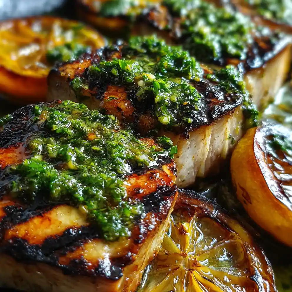 grilled swordfish recipe With Charred Lemon And Parsley Verde
