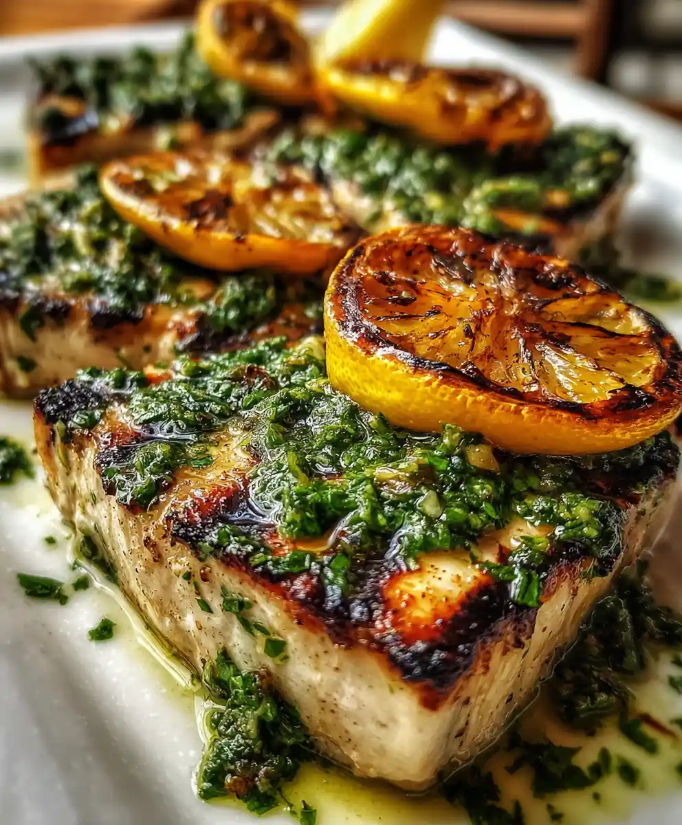 grilled swordfish recipe With Charred Lemon And Parsley Verde
