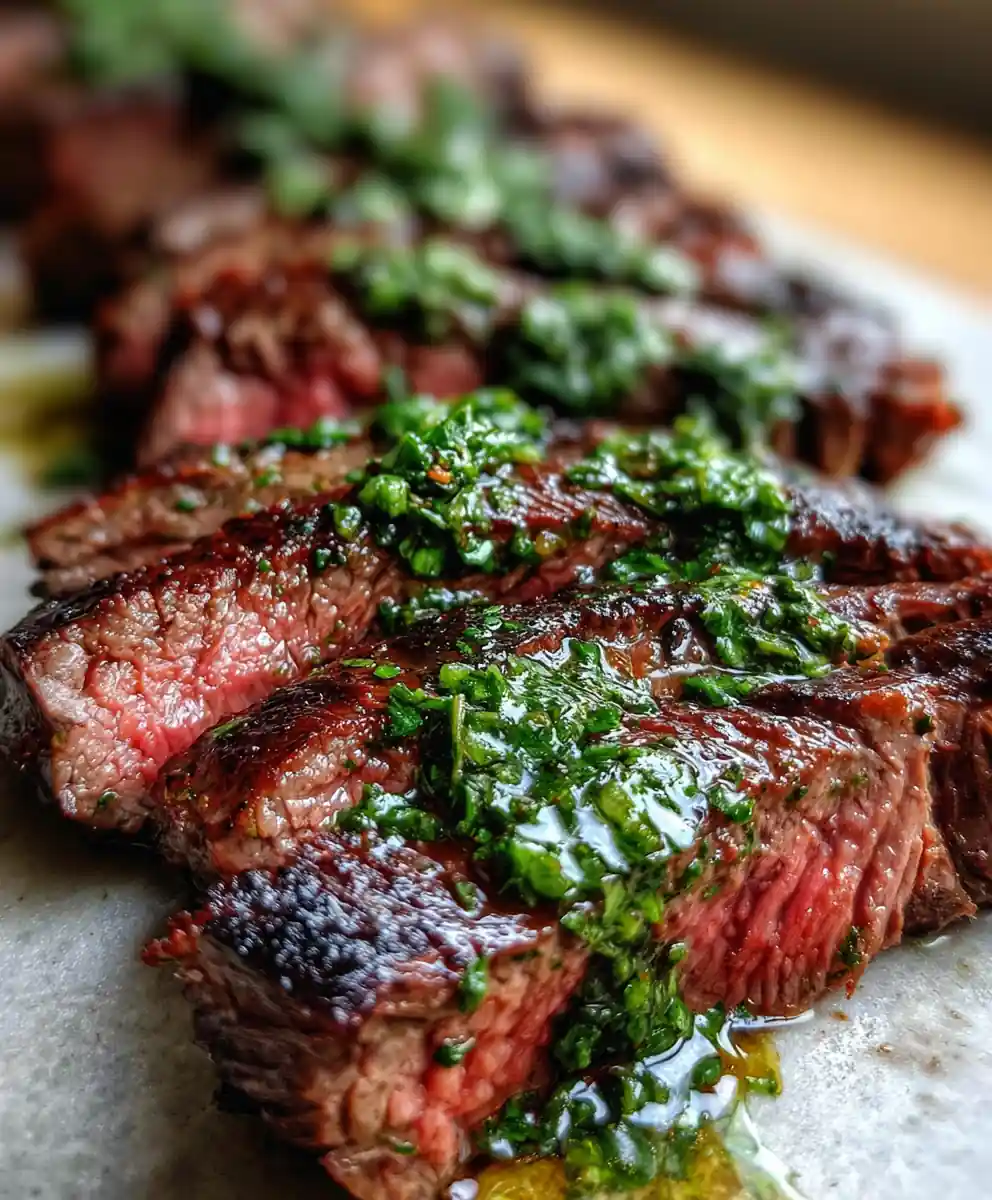 hanger steak recipe With Chimichurri Green Drizzle