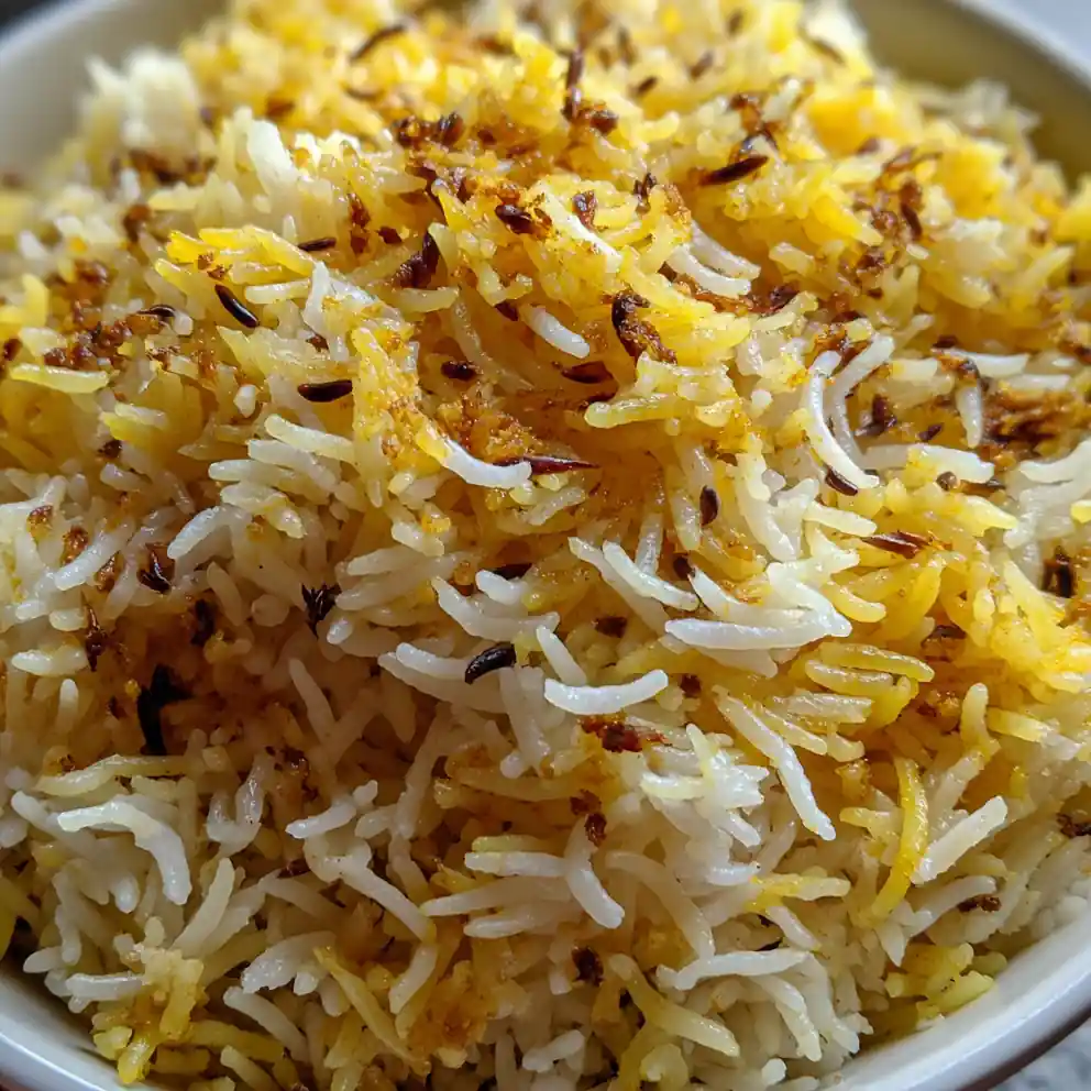 jeera rice recipe With Golden Turmeric Tempering