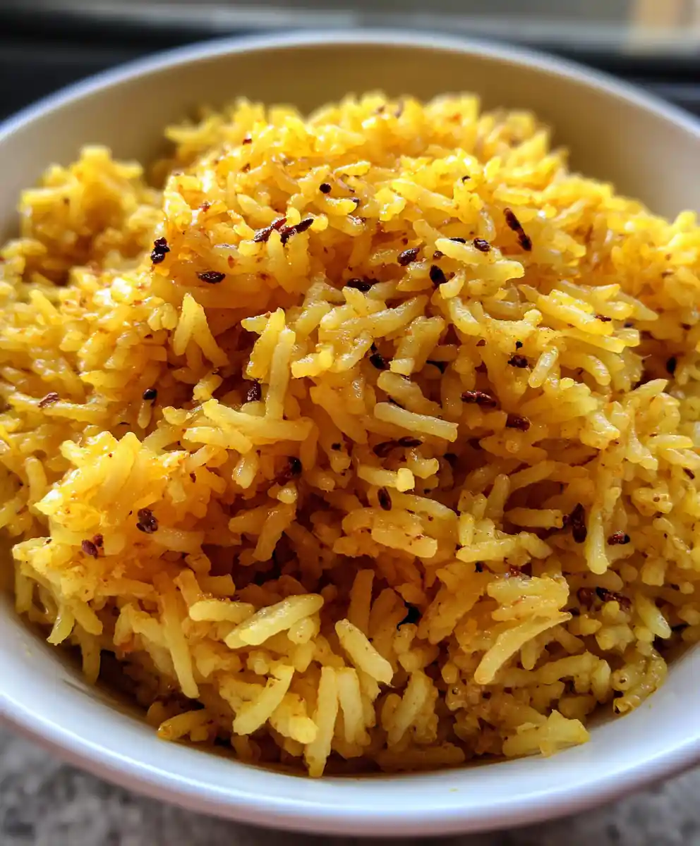 jeera rice recipe With Golden Turmeric Tempering