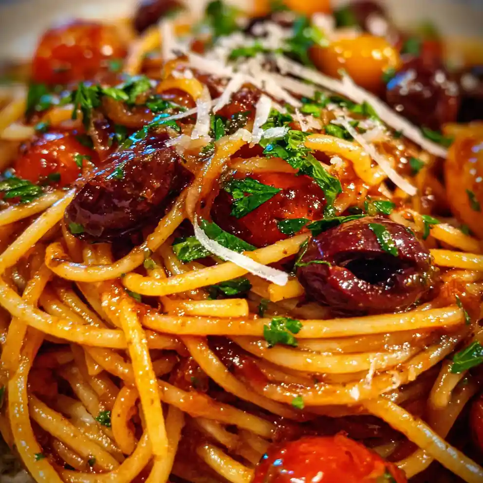 pasta puttanesca recipe With Charred Tomato And Olive Red