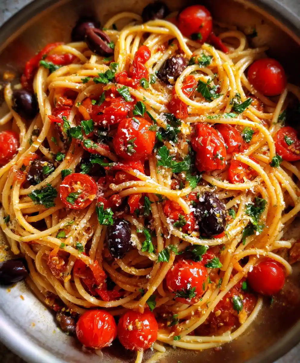 pasta puttanesca recipe With Charred Tomato And Olive Red