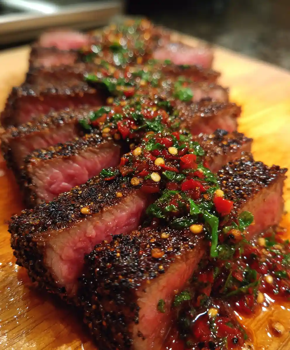 peppered steak recipe Cracked Pepper Crust with Red Chimichurri