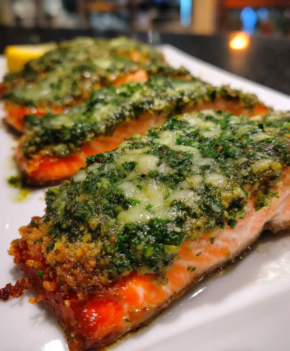 Pesto Salmon Recipe With Emerald Basil Crust 7 pesto salmon recipe With Emerald Basil Crust