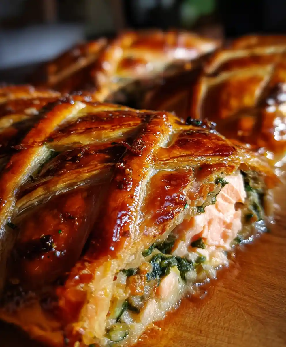 salmon wellington recipe With Jade Spinach Lattice