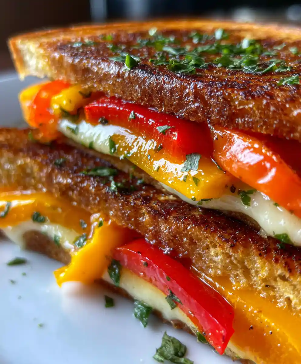 shiny sandwich recipe Rainbow Pepper Stack with Glossy Herb Oil