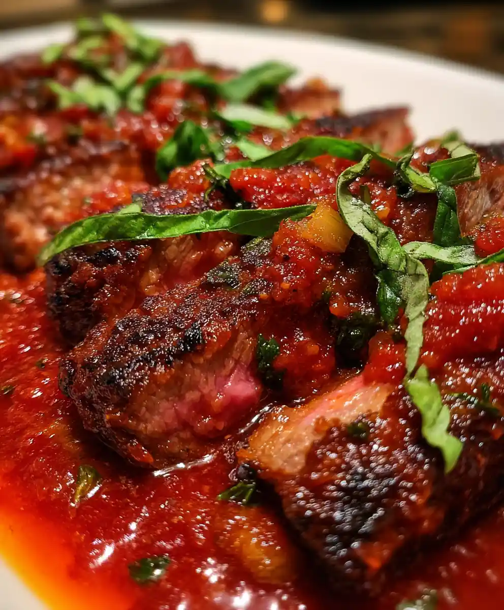 steak pizzaiola recipe With Charred Tomato Pan Sauce