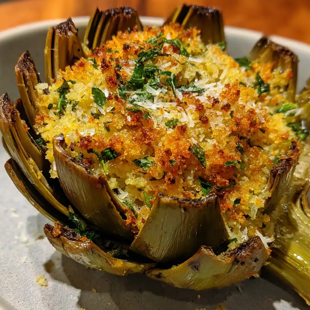 stuffed artichoke recipe With Lemon-Saffron Crumb Halo