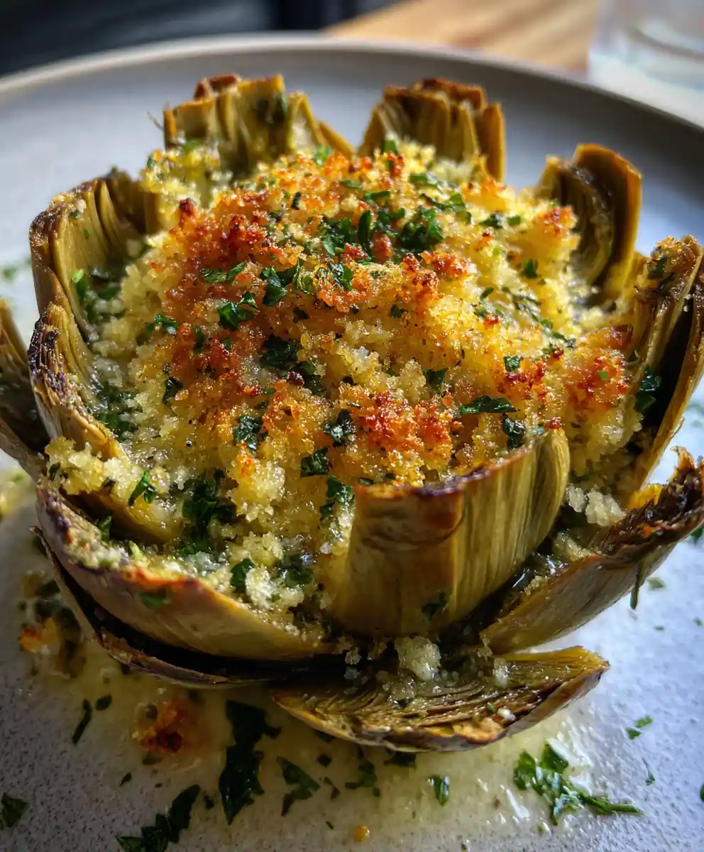 stuffed artichoke recipe With Lemon-Saffron Crumb Halo
