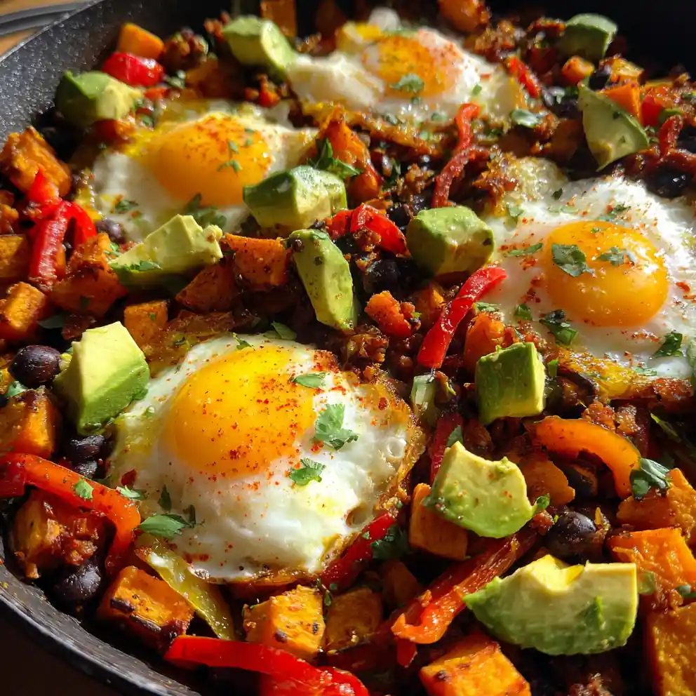sweet potato hash recipe With Chili Red And Avocado Green