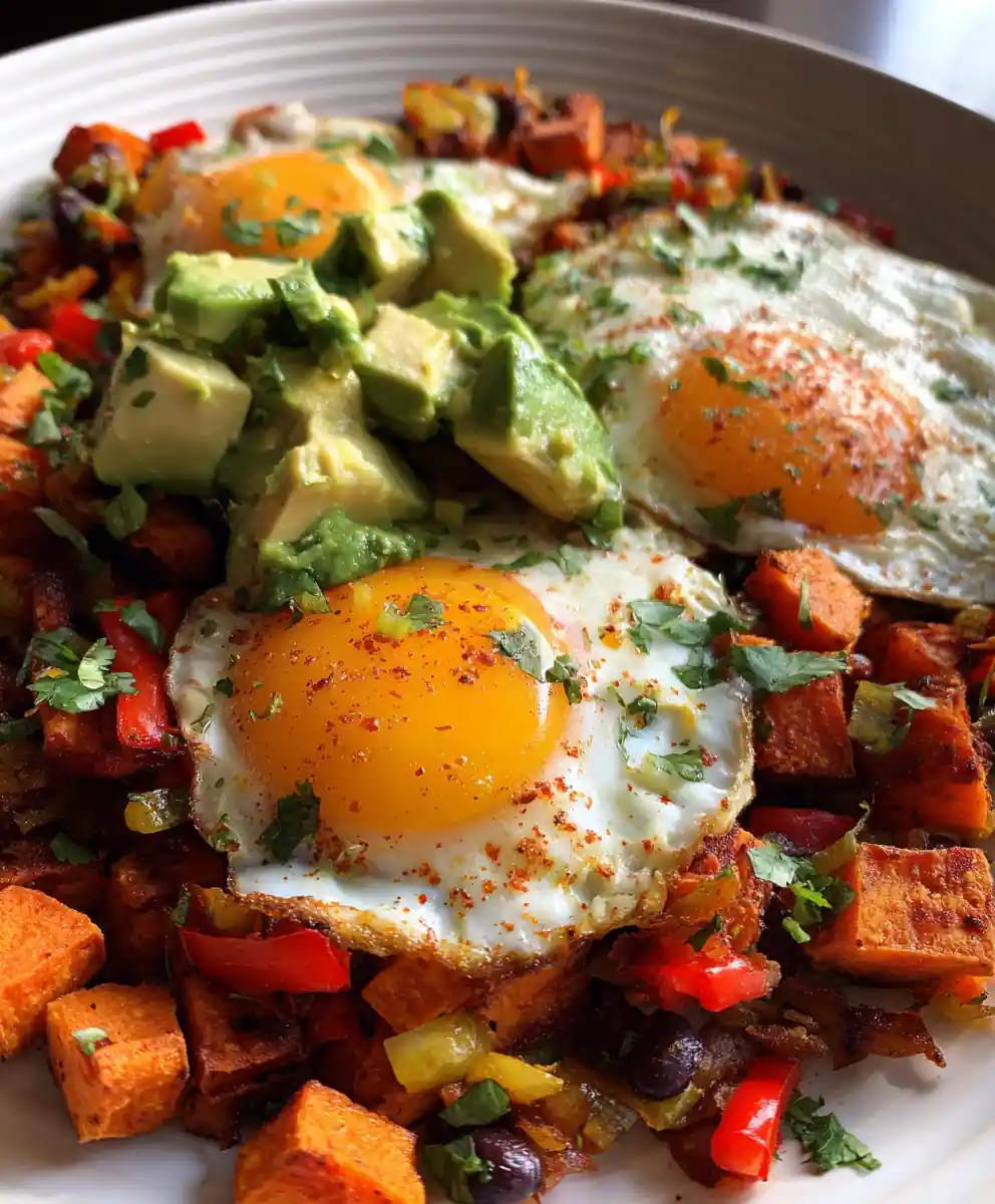 sweet potato hash recipe With Chili Red And Avocado Green