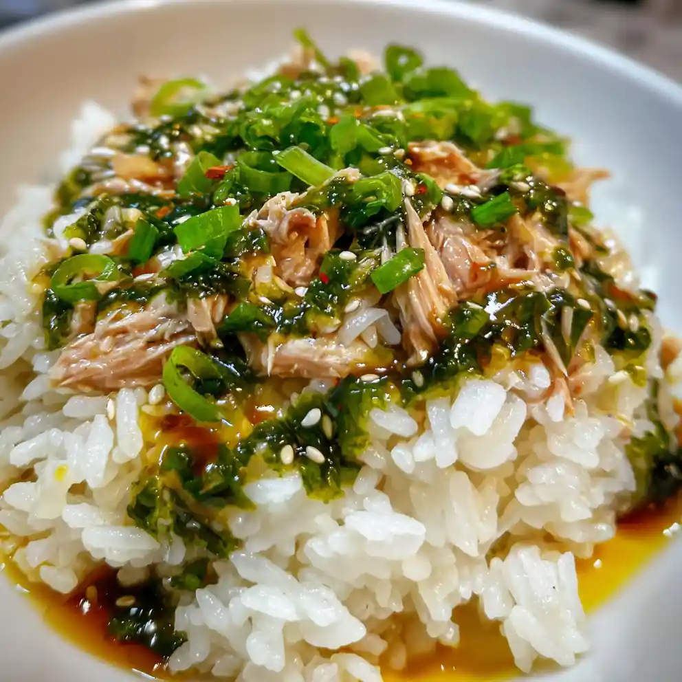 tuna and rice recipe With Jade Scallion Drizzle