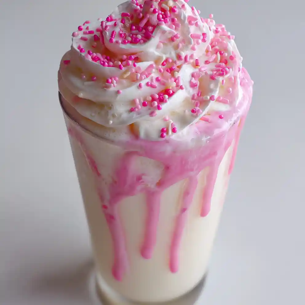 Vanilla Milkshake Recipe With Strawberry Ribbon And Pink Sprinkles 1760289312.50034