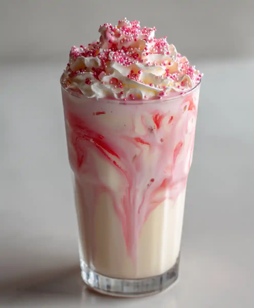 vanilla milkshake recipe With Strawberry Ribbon And Pink Sprinkles
