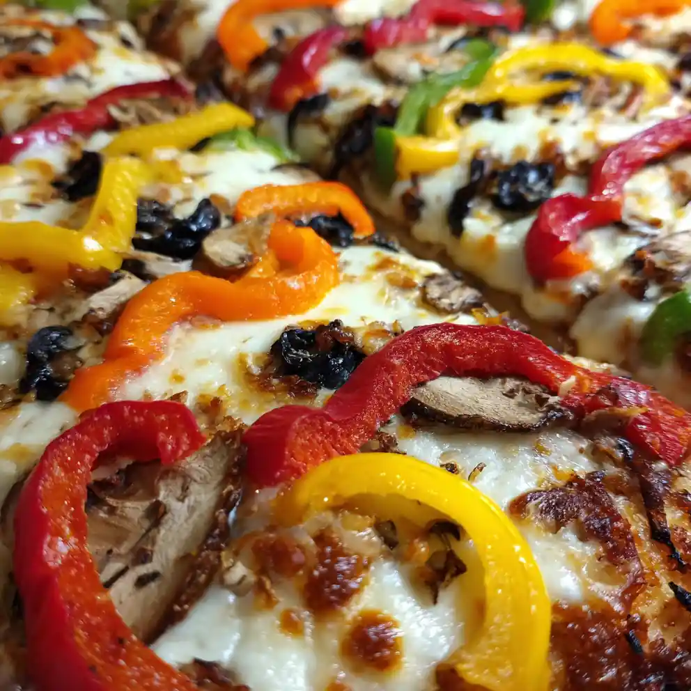 Veggie Pizza Recipe With Rainbow Pepper Tiles 6 veggie pizza recipe With Rainbow Pepper Tiles