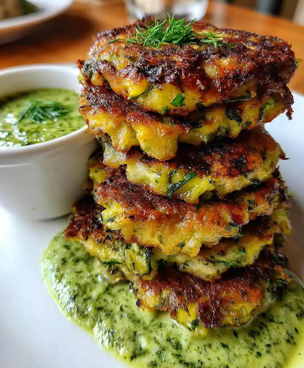 zucchini fritters recipe With Emerald Herb Dip