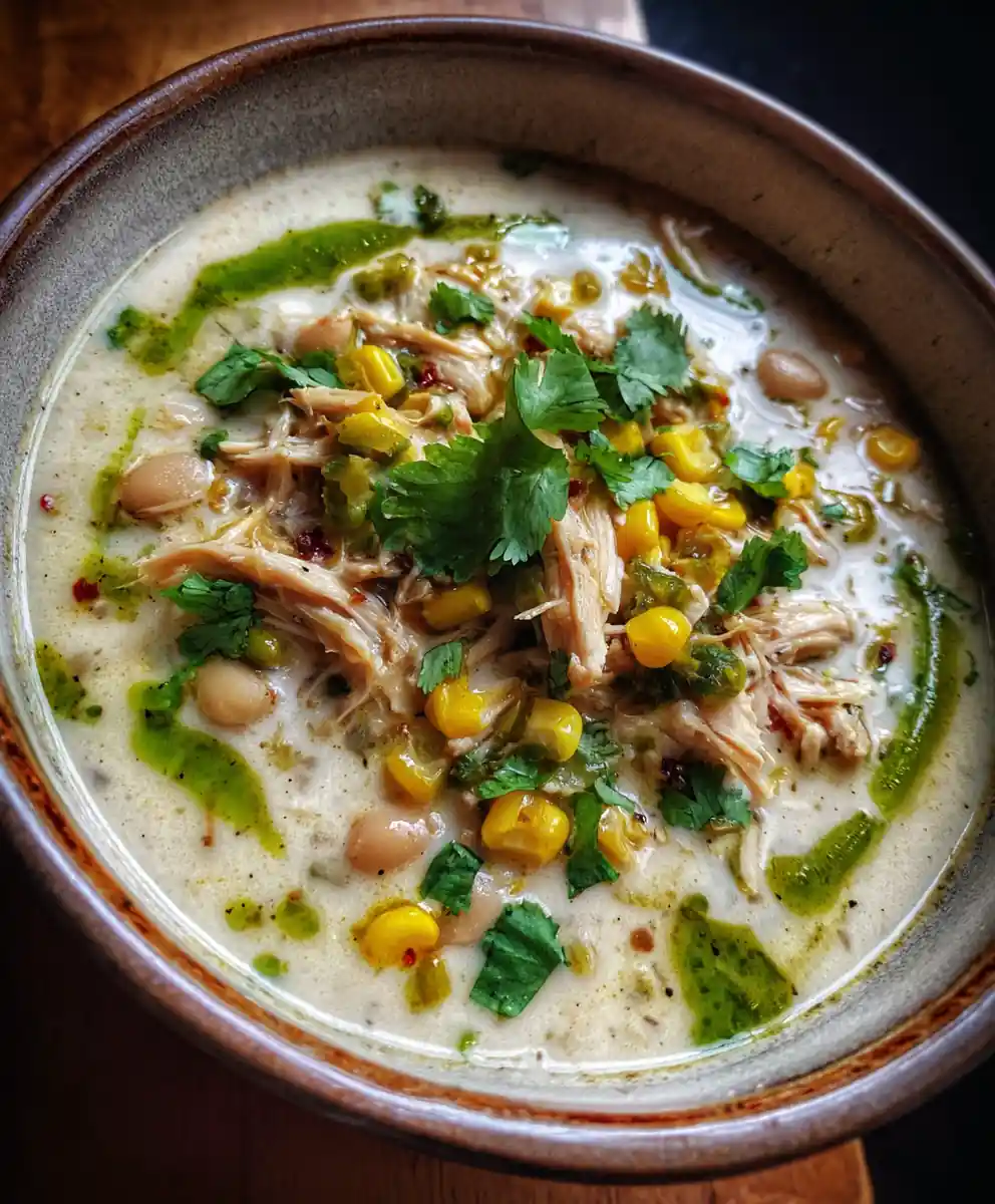 best white chicken chili recipe winner Green Chile Oil and Corn Confetti