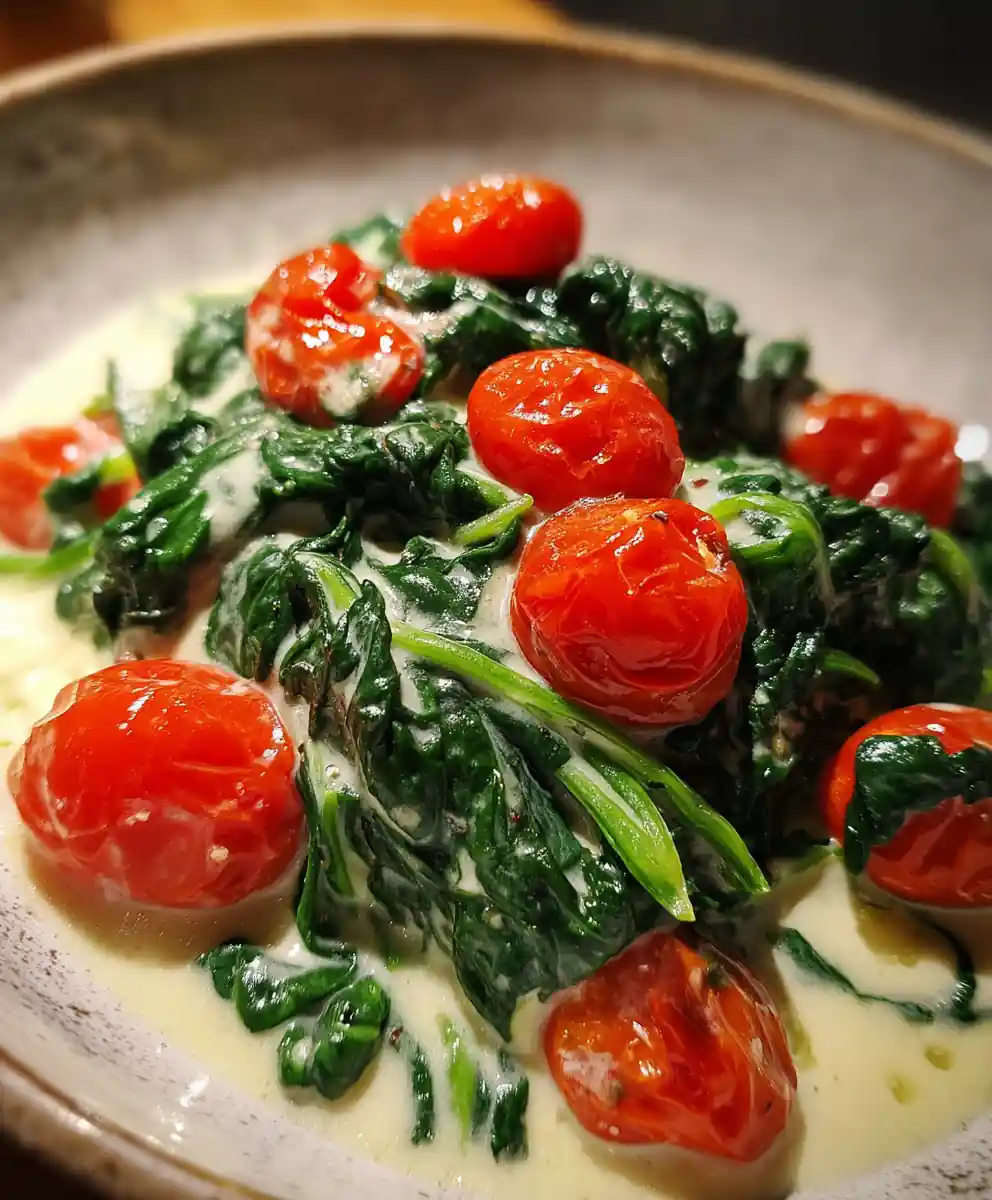 creamy spinach recipe Garlic Cream With Cherry Tomatoes