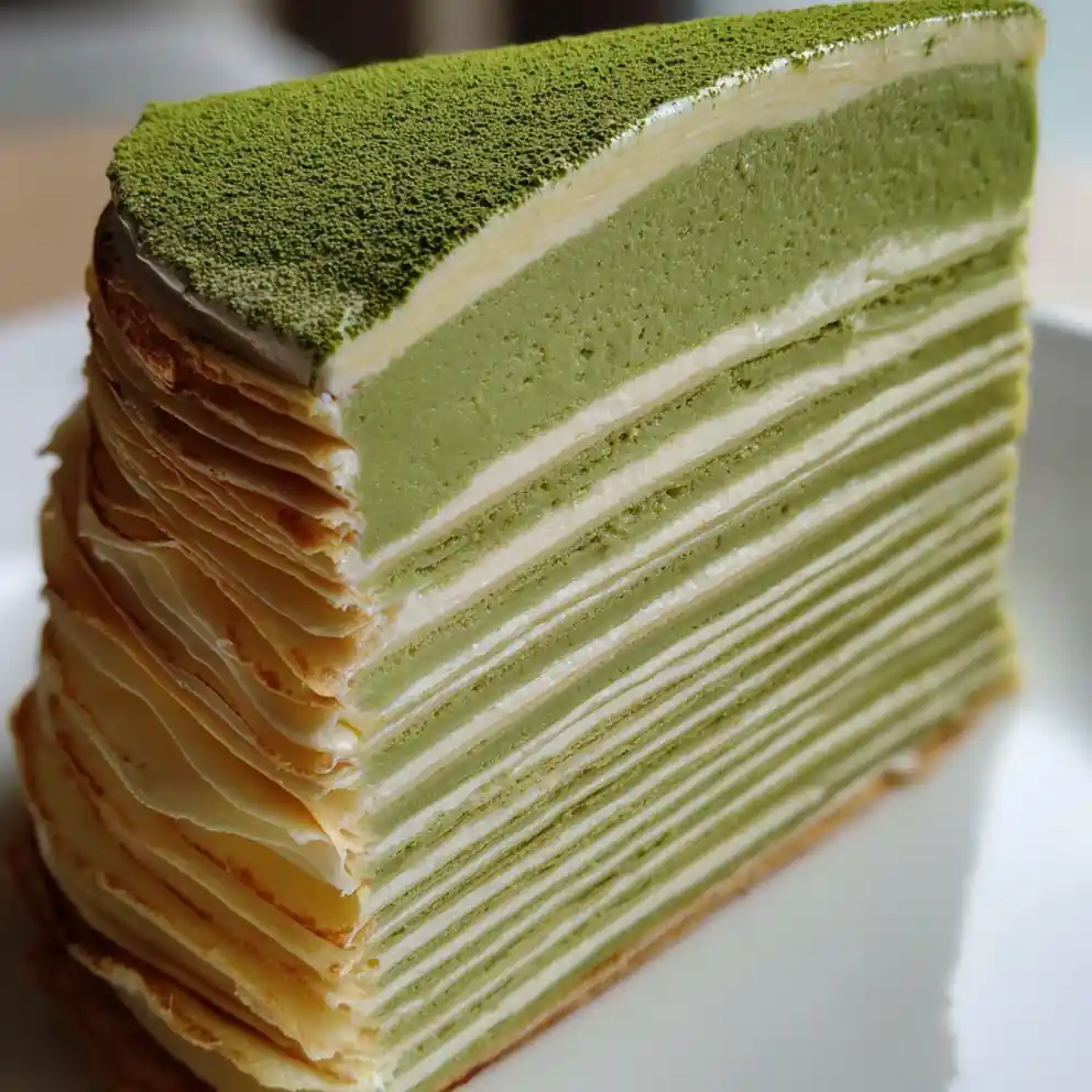 crepe cake recipe Matcha Cream Stripe Layers
