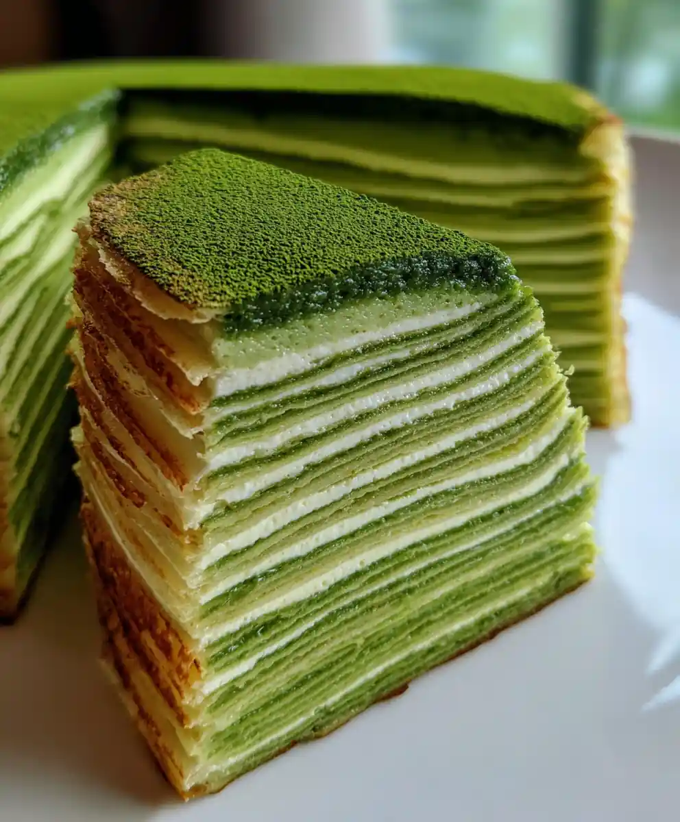 crepe cake recipe Matcha Cream Stripe Layers