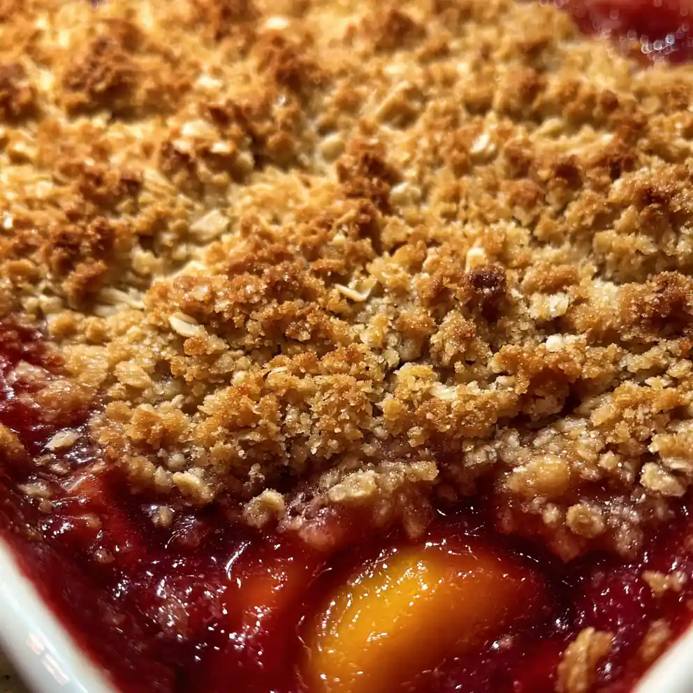 fruit crumble recipe Ruby Peach Oat Top